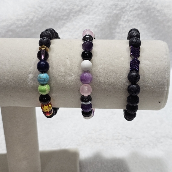 Jewelry - Set of Bracelets with Gemstone, Lava Rock, and Crystals